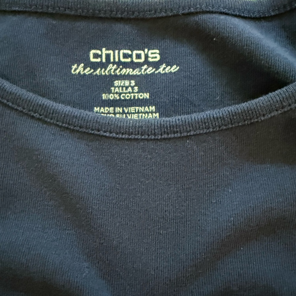 Chico's DARK Navy bateau neck Cotton Tee